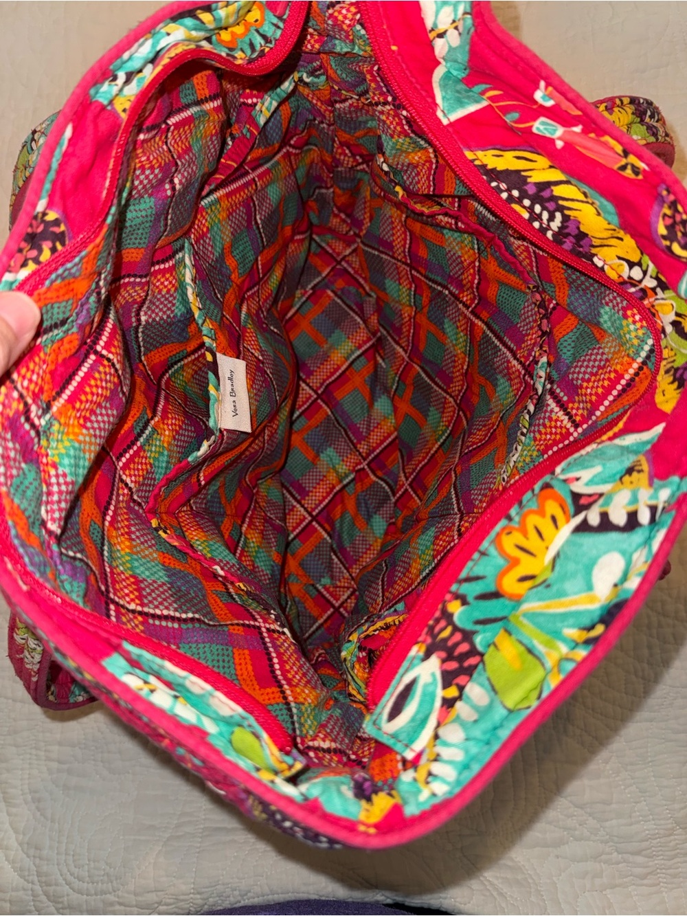 Vera Bradley Pink Floral Quilted Tote Bag Large Zip Top Travel Laptop Purse - Picture 8 of 14